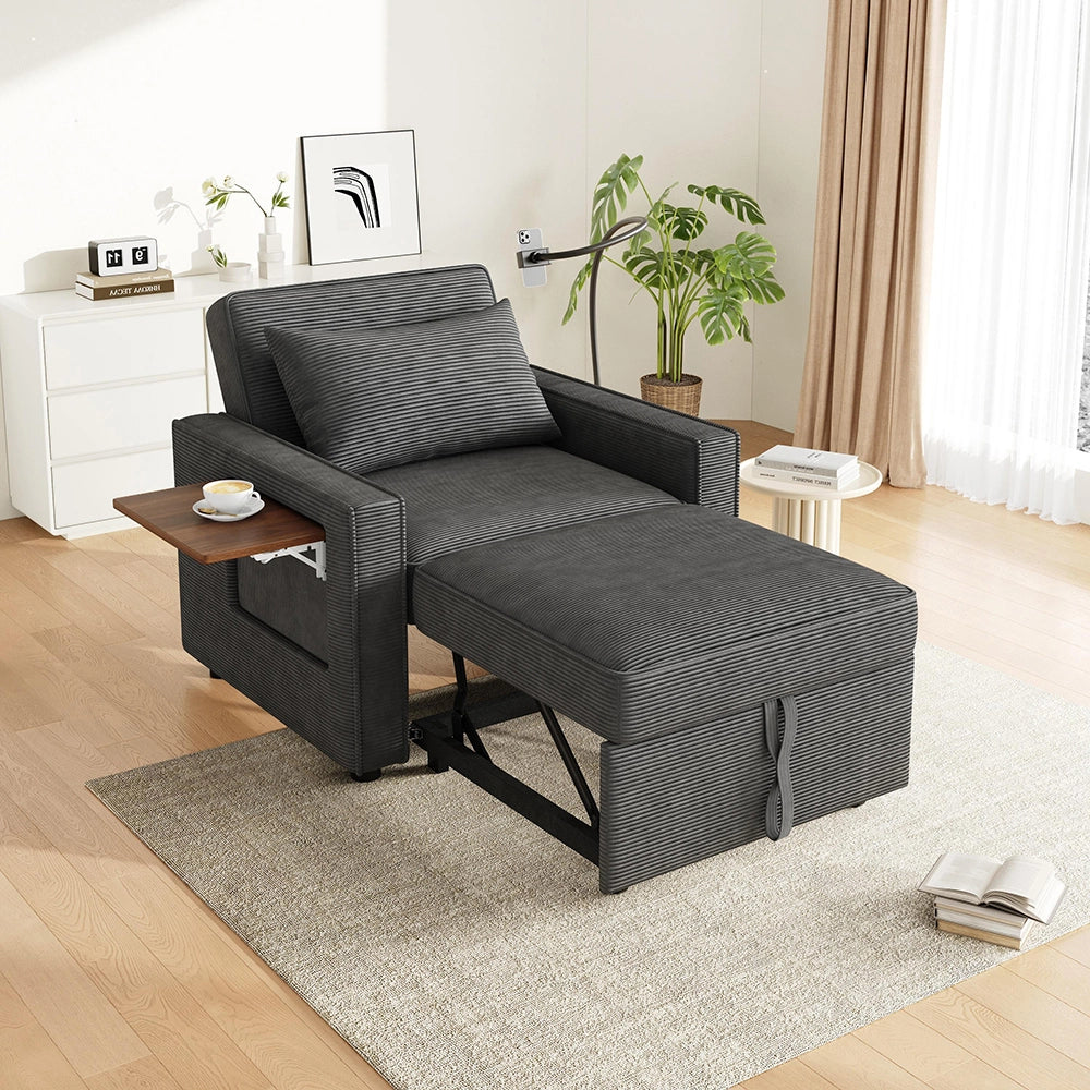 Divano letto pieghevole - Xylo - Con USB, 1 posto, velluto, grigio