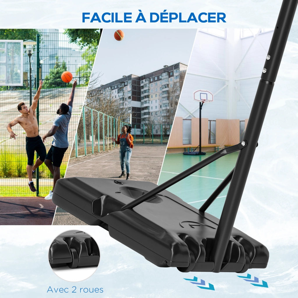 Canestro da Basket Regolabile con Ruote ¨C Xylo ¨C Altezza 213-243 cm Base Zavorrabile Nero