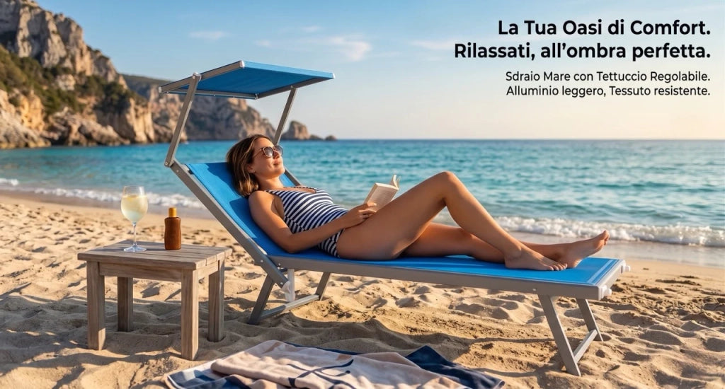 Lettino Prendisole Pieghevole Blu Sdraio Alluminio con Parasole Regolabile Mare Giardino Piscina Tessuto Traspirante
