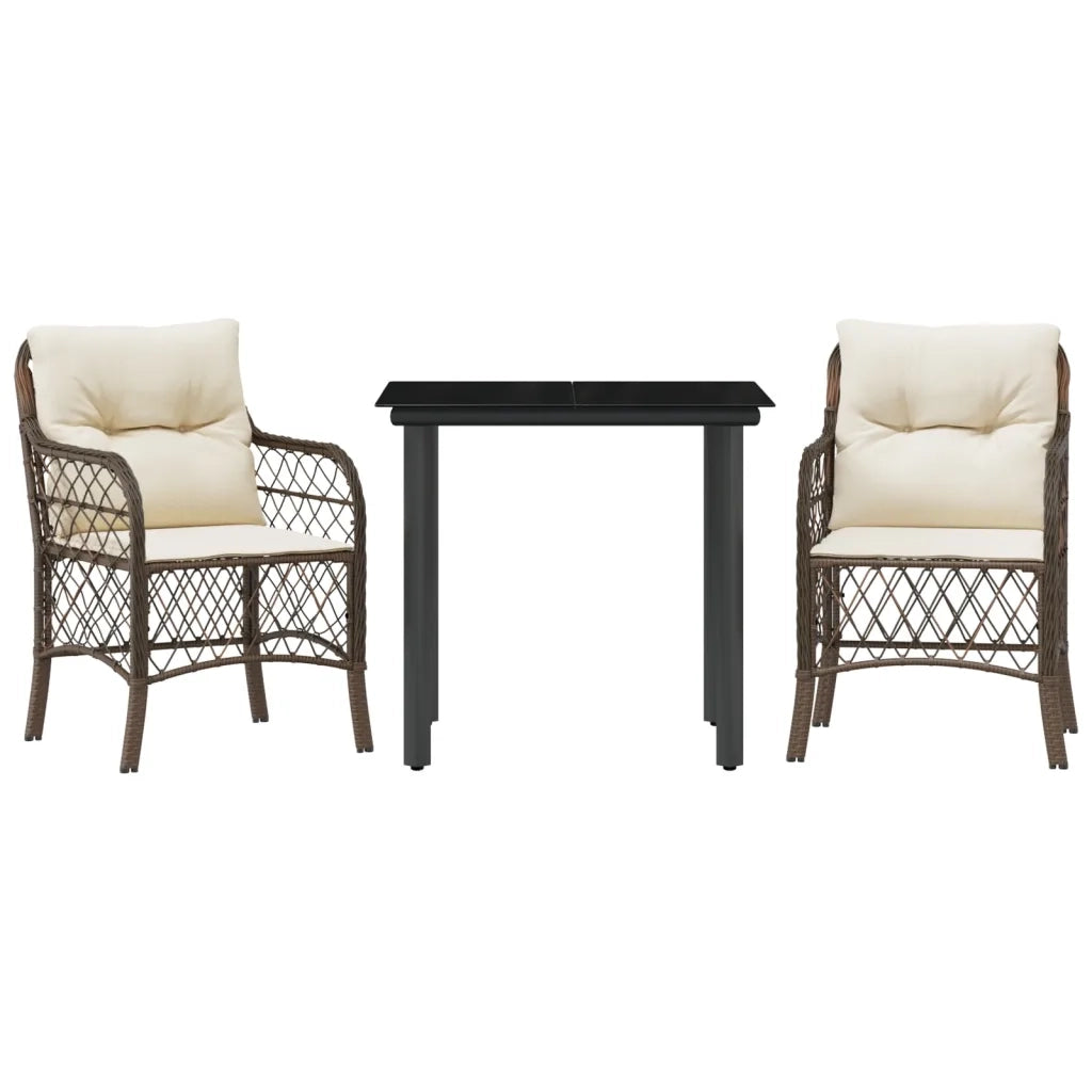 Set BistrÃ² 3 pz con Cuscini Marrone in Polyrattan