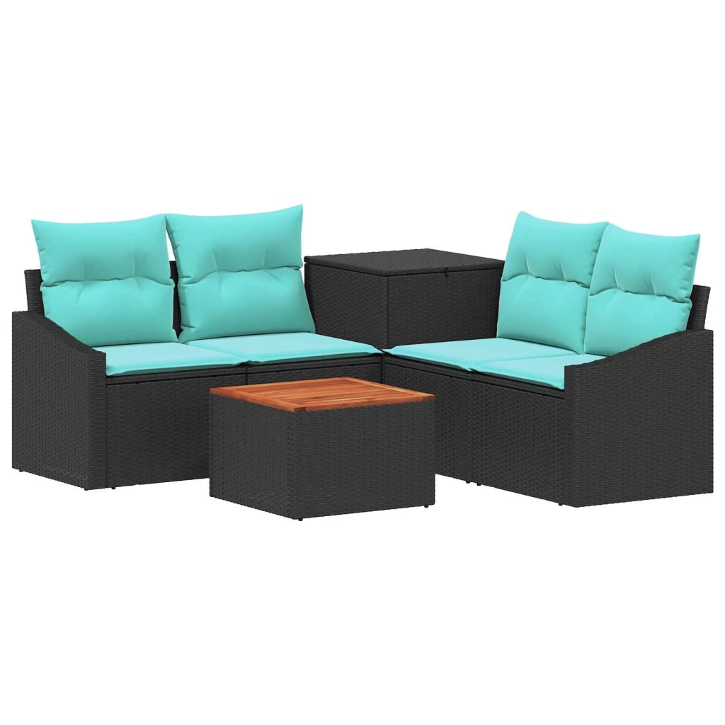 Set di divani 6 pz Nero e Blu Rattan sintetico e Acciaio 3447288