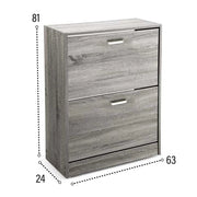 SCARPIERA 2 ANTE IN LEGNO TRUCIOLARE MELAMINICO, OGNI ANTA 2 DIVISORI IN LEGNO ROVERE GRIGIO 63 X 24 X 81 CM