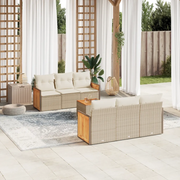 Set Divani da Giardino 7 pz con Cuscini Beige in Polyrattan 3259874