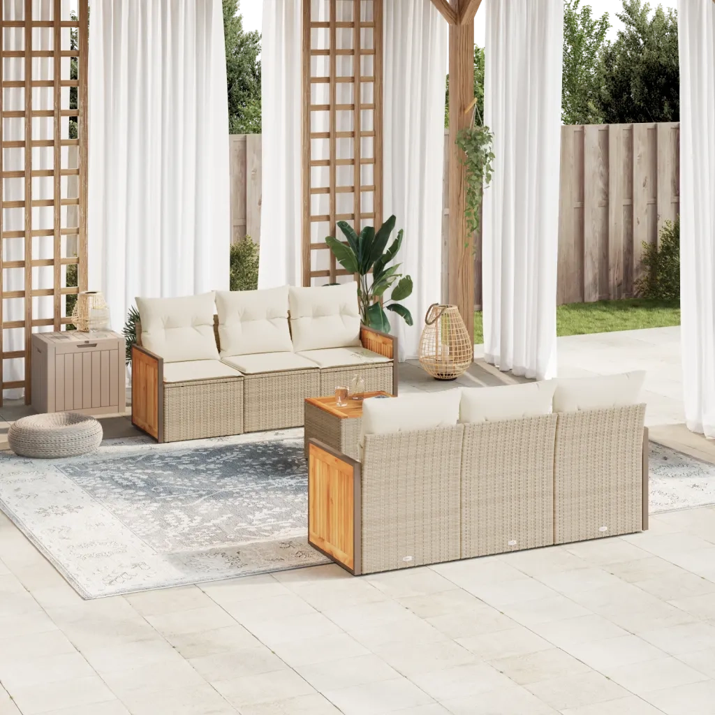 Set Divani da Giardino 7 pz con Cuscini Beige in Polyrattan 3259874