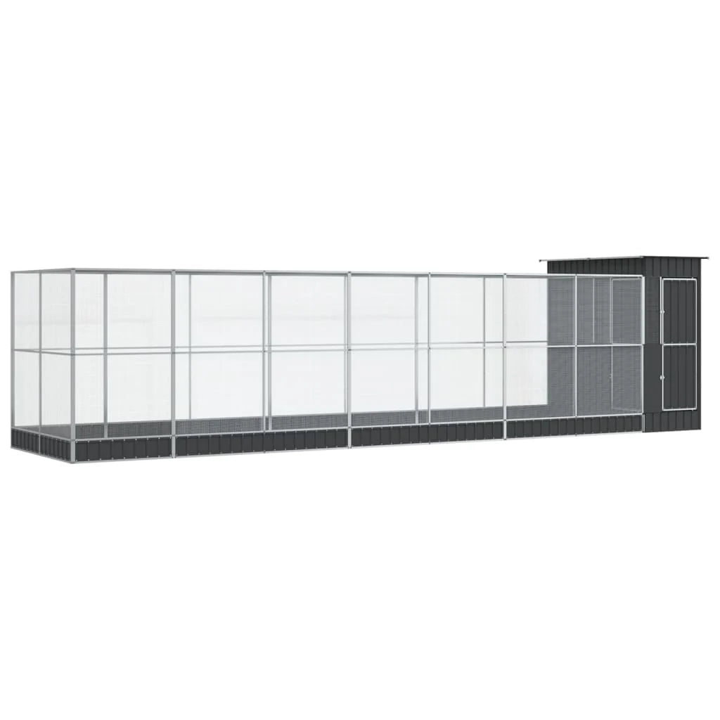 Voliera a gabbia con estensione in argento 830 x 203 x 216 cm acciaio argento 02_0045663