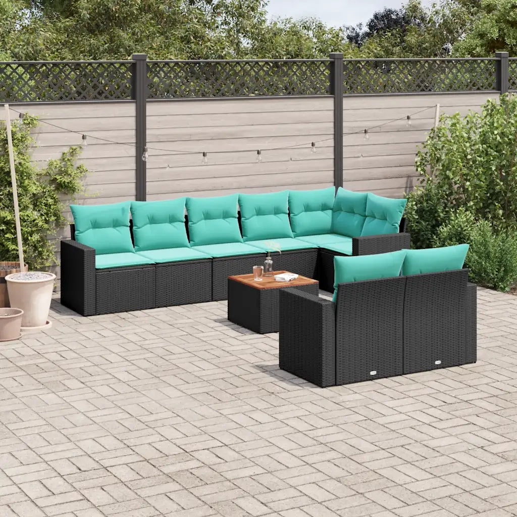 Set Divani da Giardino 9 pz con Cuscini Nero in Polyrattan