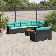 Set Divani da Giardino 9 pz con Cuscini Nero in Polyrattan