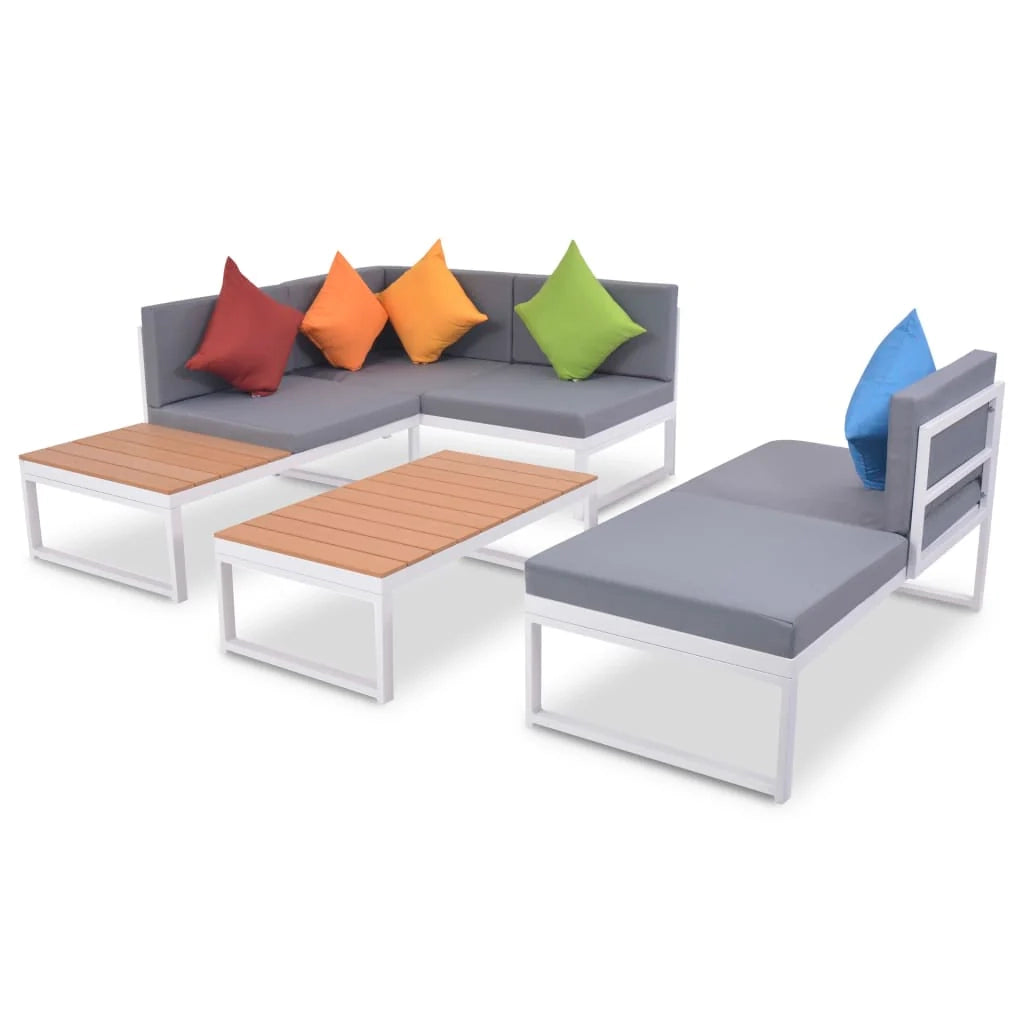 Set di mobili da giardino per esterni 4 pezzi con cuscini alluminio e WPC 02_0016077