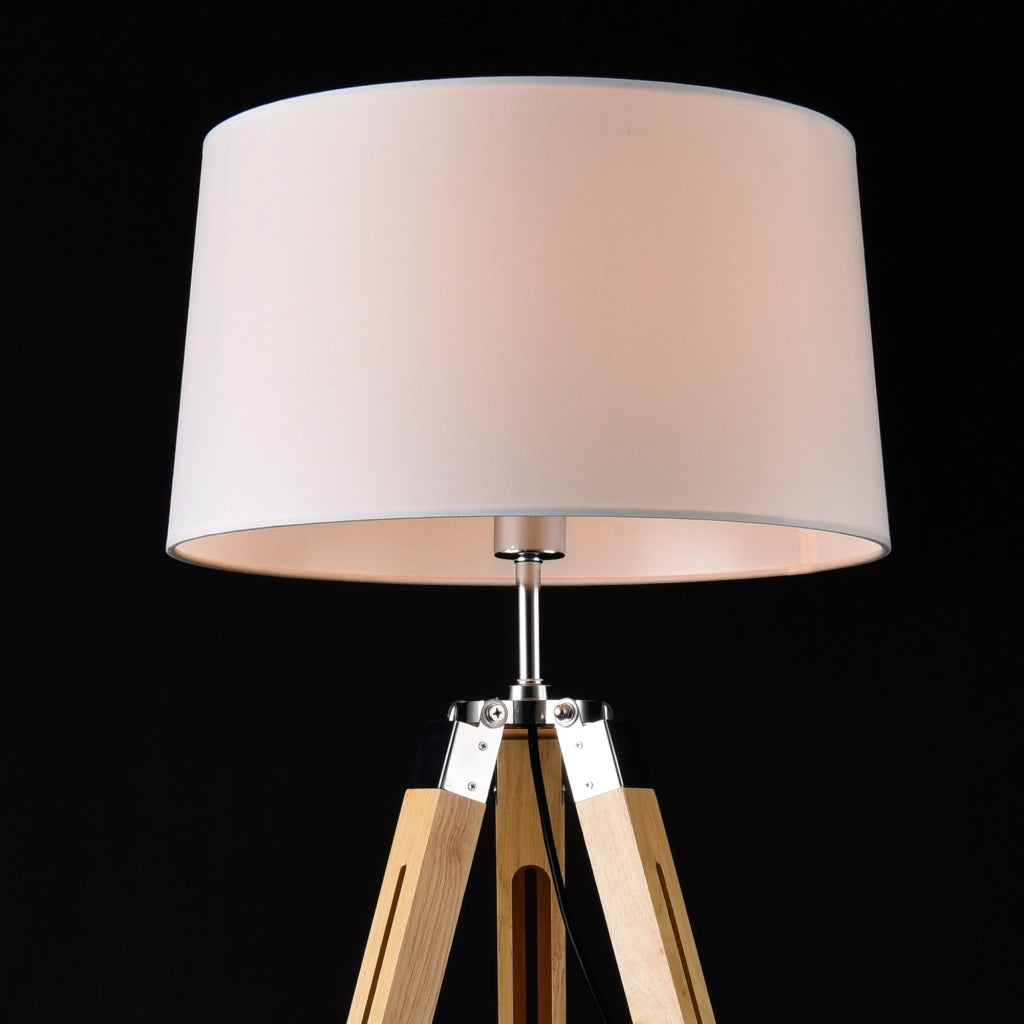 Lampada da Terra a Treppiede Regolabile in Altezza Piantana Tripode Base in Legno e Metallo Paralume in Tessuto -