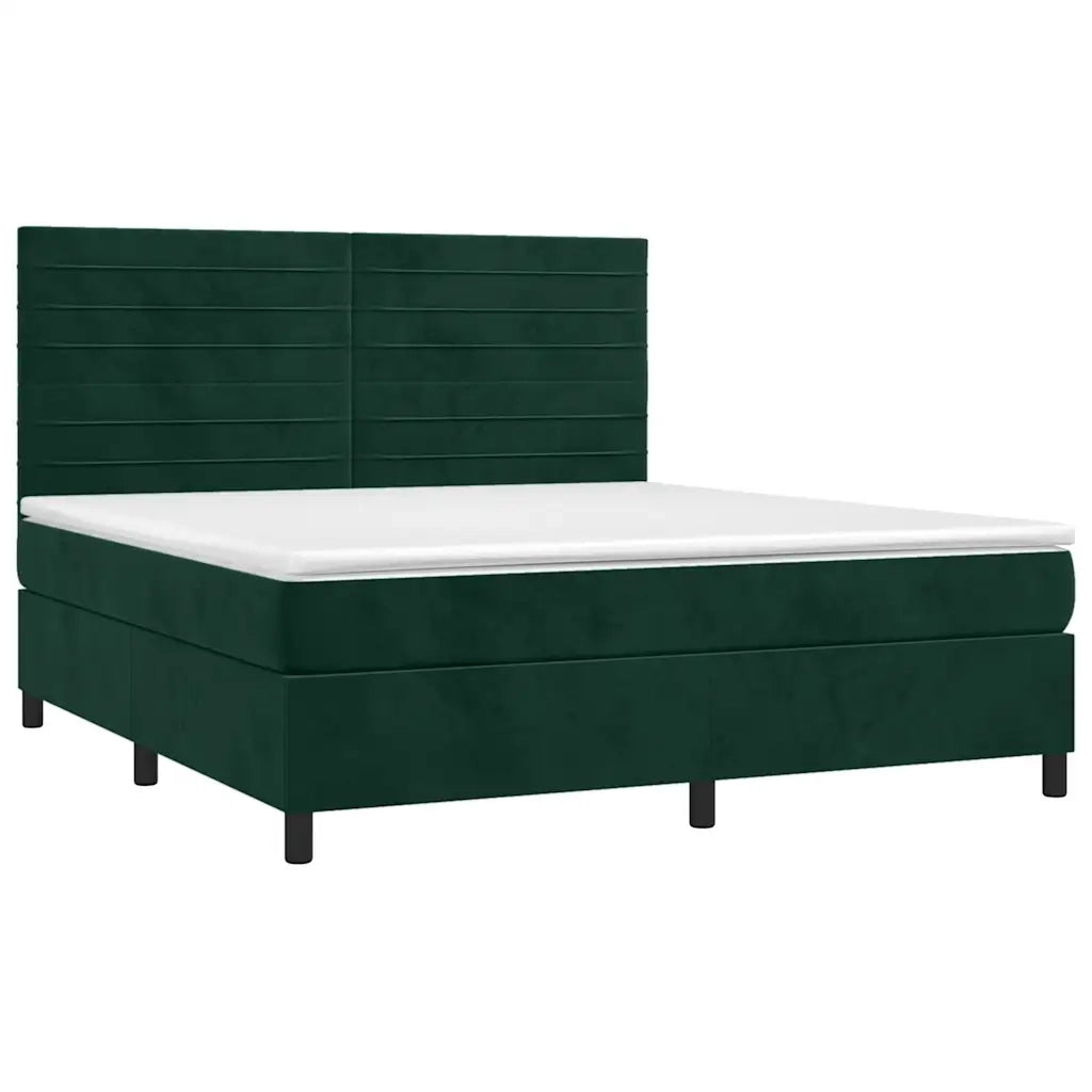 Letto a Molle con Materasso e LED Verde Scuro 160x200cm Vellutocod mxl 99093