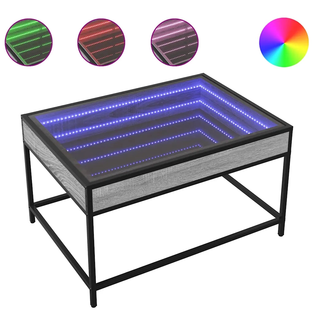 Tavolino da Salotto con LED Infinity-Tavolino da soggiorno Grigio Sonoma 70x50x41 cm