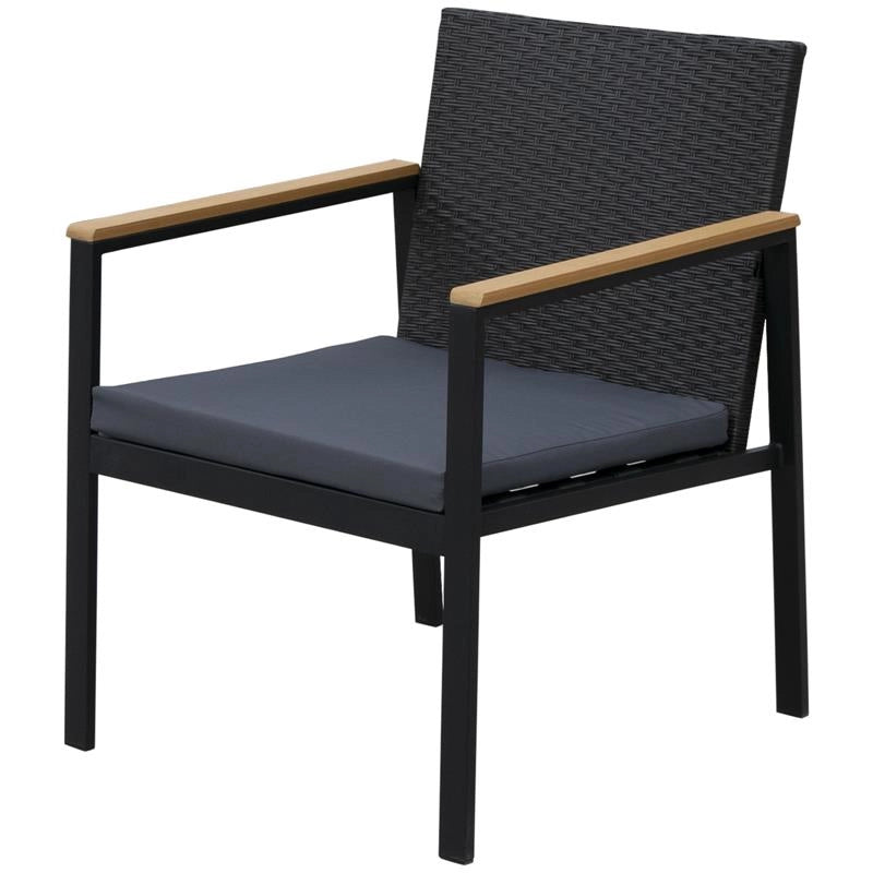 SET 4 PEZZI SALOTTINO DA GIARDINO IN PE RATTAN CON BRACCIOLI IN LEGNO NERO