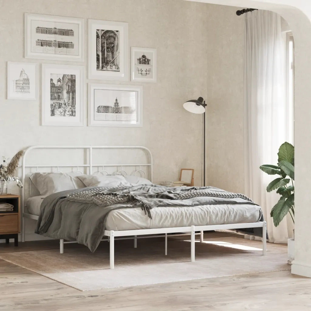 Giroletto con Testiera-Struttura Letto con testiera Metallo Bianco 135x190 cm 335362