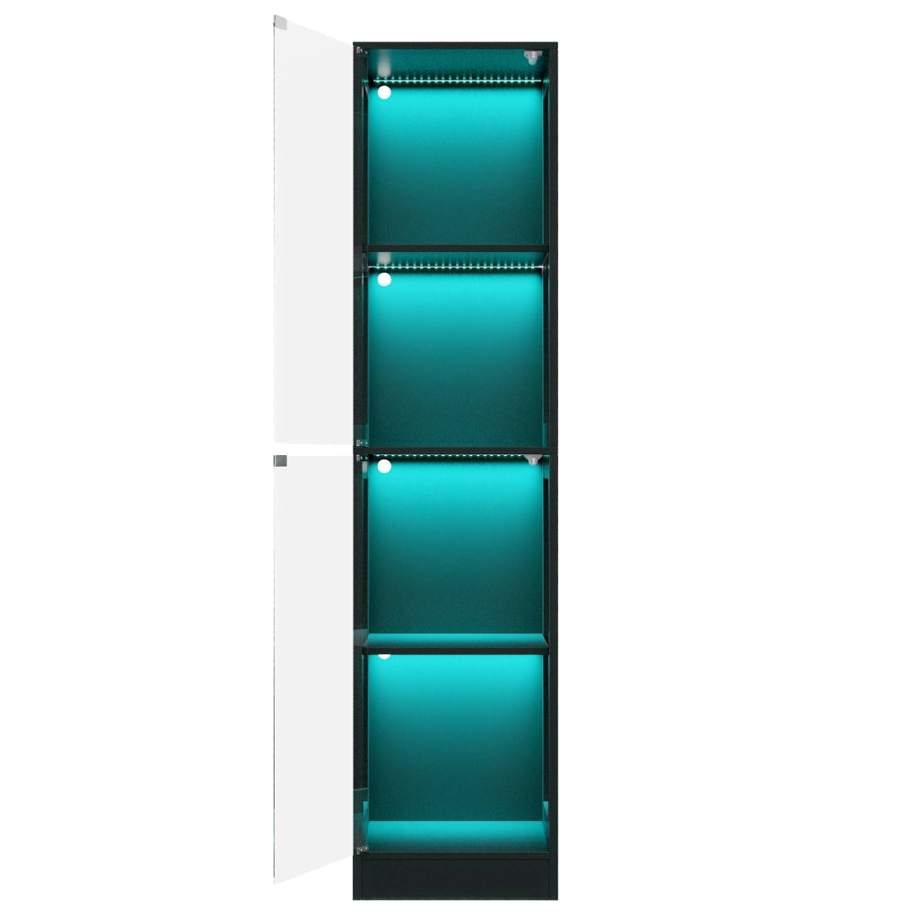 Vetrina Espositiva con LED ¨C MINIMAL ¨C Nero, Vetro Temperato, 4 Ripiani, 40x35x170
