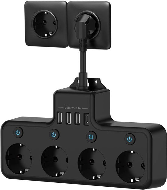 Adattatore con interruttore autonomo e luce di indicazione, prese multiple, cavo corto 4 fori, cavo USB estensibile, presa multifunzione