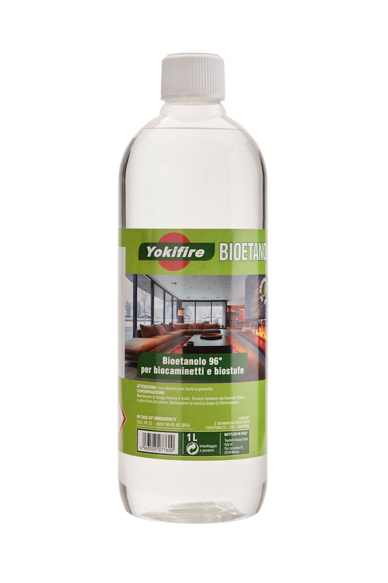 YOKIFIRE Bioetanolo Inodore – 1 Litro per 6 bottiglie | Etanolo Biologico ad Alto Potere Calorifico per Camini e Stufe a Fiamma Libera | Puro, Tripla Raffinazione, Packaging Sostenibile
