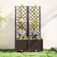 Fioriera Rialzata con Traliccio per Rampicanti e 8 Fori di Drenaggio in PP, 80x40x135 cm, Marrone