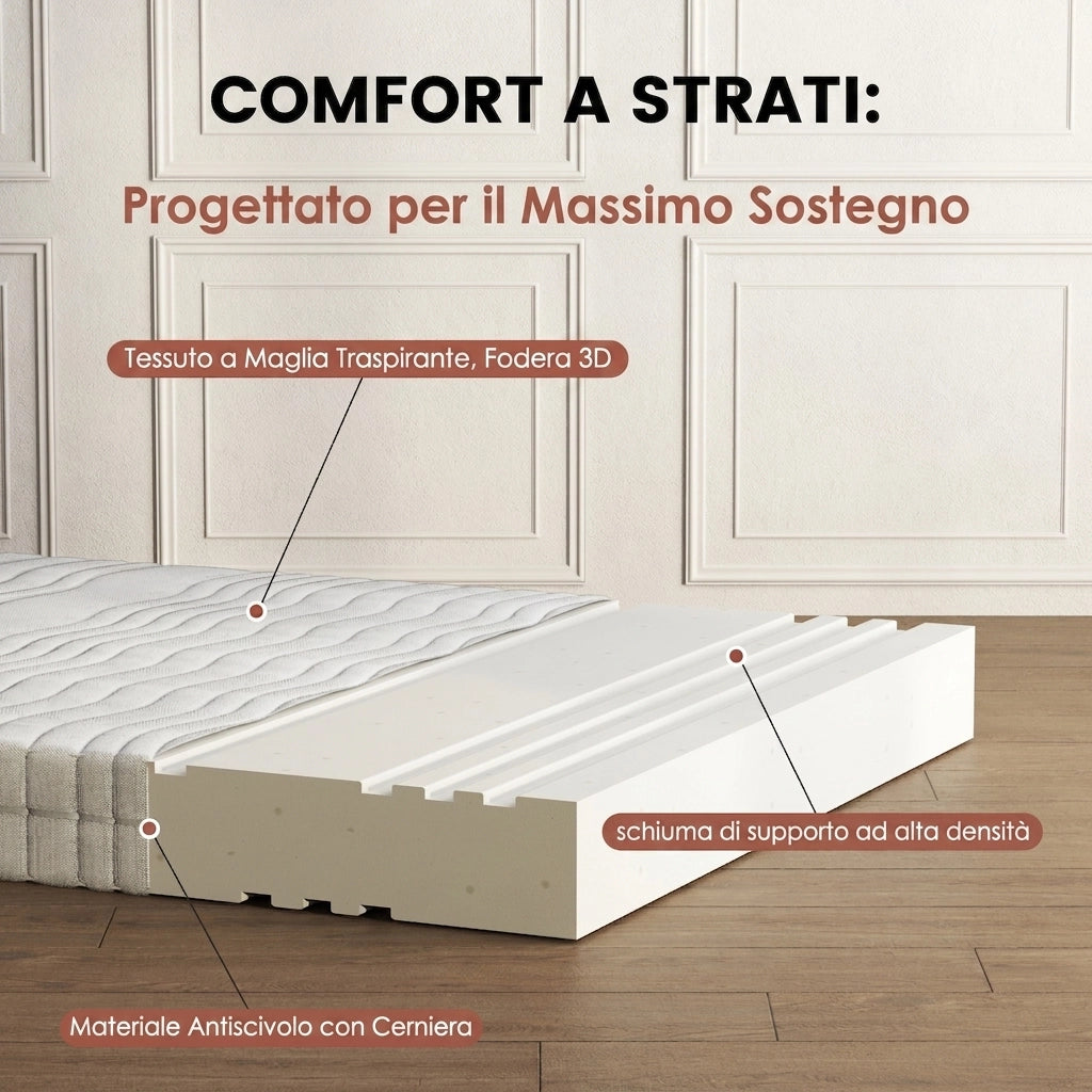 Materasso in Schiuma 120x200 cm; Ortopedico Una Piazza e Mezza; Altezza 16 cm; Rivestimento 3D; Sfoderabile
