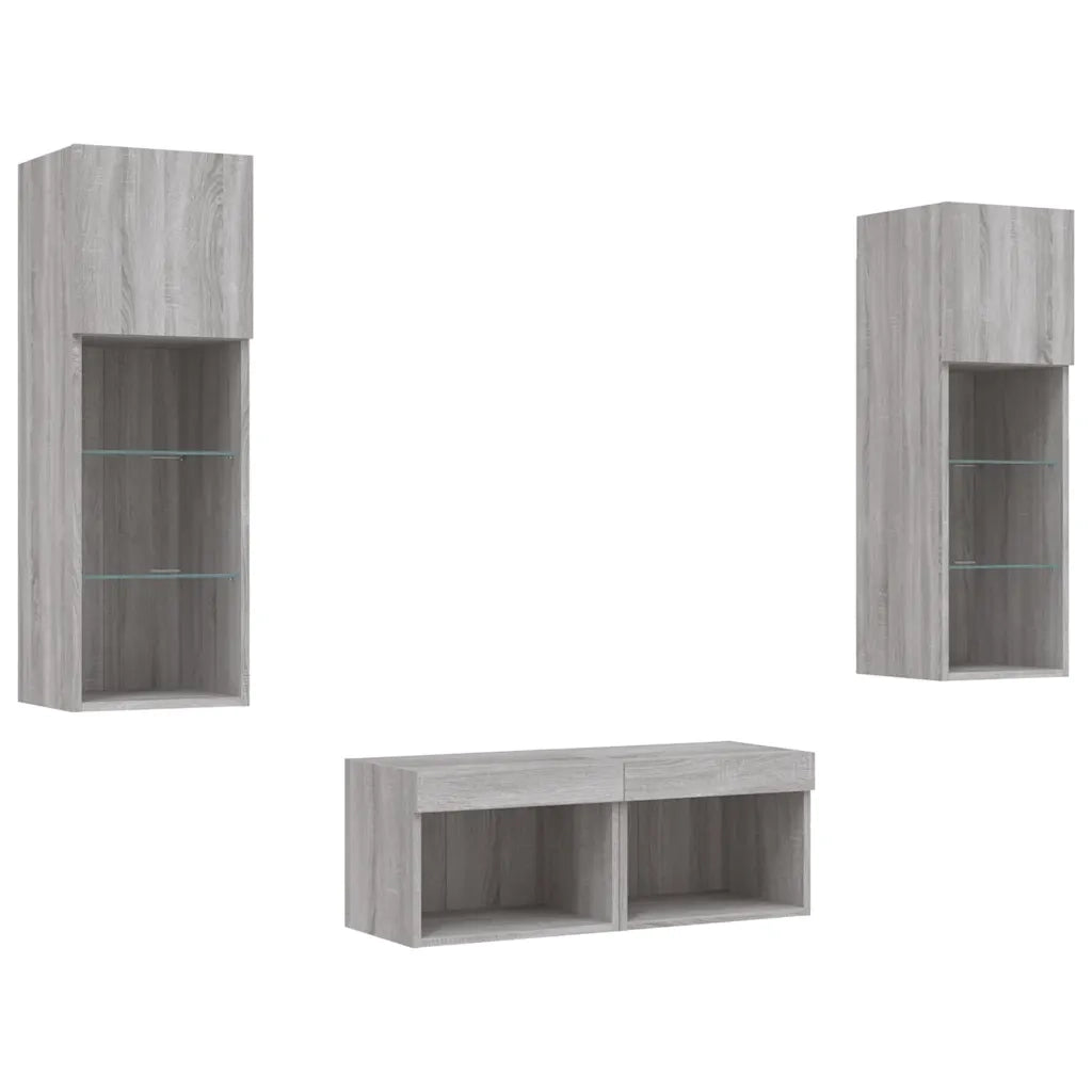Mobili TV a Muro 4pz con Luci LED Grigio Sonoma 3216581