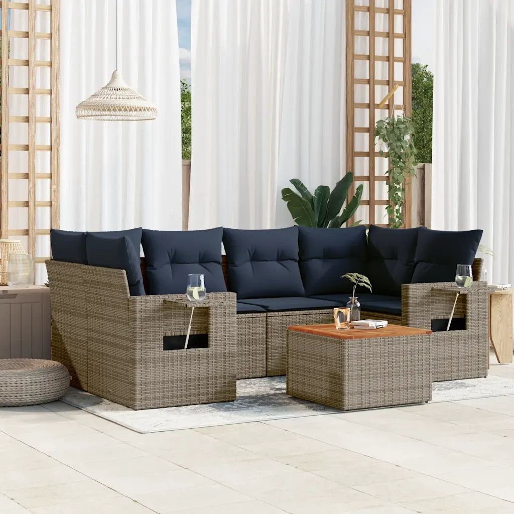 Set Divani da Giardino 7 pz con Cuscini Grigio in Polyrattan 3224465