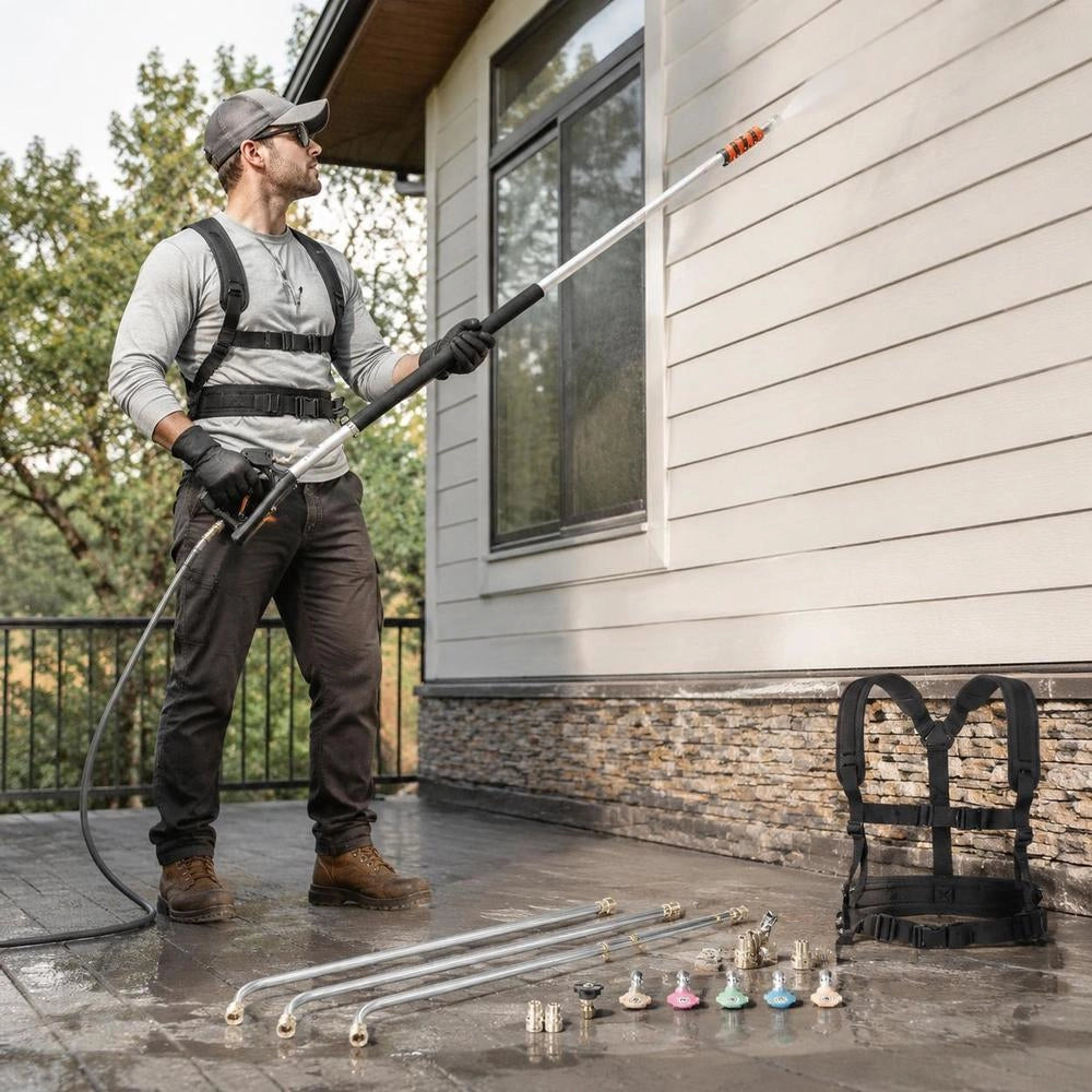 Telescopic Spray Lance, 6358 Mm, 4000 Psi, Telescopic Lance With Pressure Washer Extension Rods, Gutter Cleaner, Swivel Coupling, 7 Spray Nozzle Tips & Adjustable Support Strap