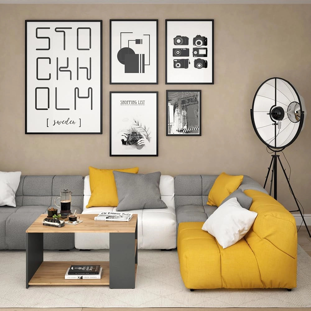 Tavolino da salotto Dario, Antracite/Rovere sabbia, 90 x 59 cm