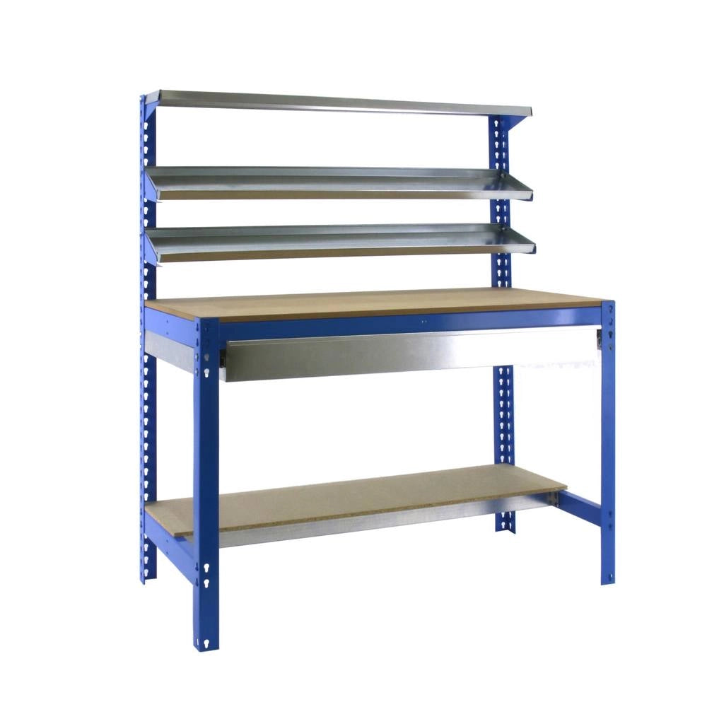 Banco tavolo da lavoro in metallo Simon Rack senza viti colore blu/legno 1445x1210x610 mm Made in Spain