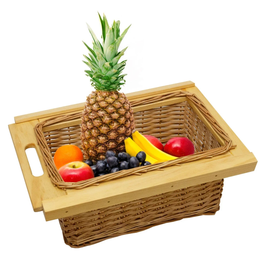 Cestelli Estraibili in Vimini per Cucina Cassetti Organizzazione Credenza Cesto in Vimini con Telaio e Binari in Legno di Faggio per Dispensa da 40cm Organizza Unità 40 cm con Viti GRATIS - 1 Cesto