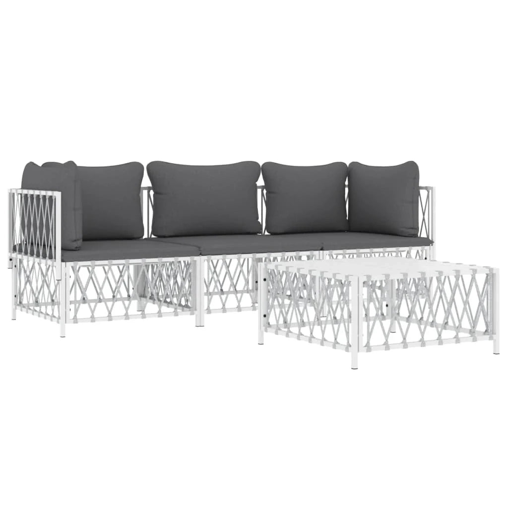 Mobili da giardino mobili da esterno Set di mobili da 4 pezzi con cuscini in acciaio bianco 02_0016086