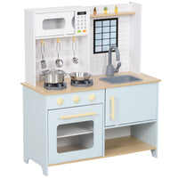 Cucina Giocattolo per Bambini con Fornelli e Armadietti 72x33x85,2 cm in Legno e PP Blu e Bianco