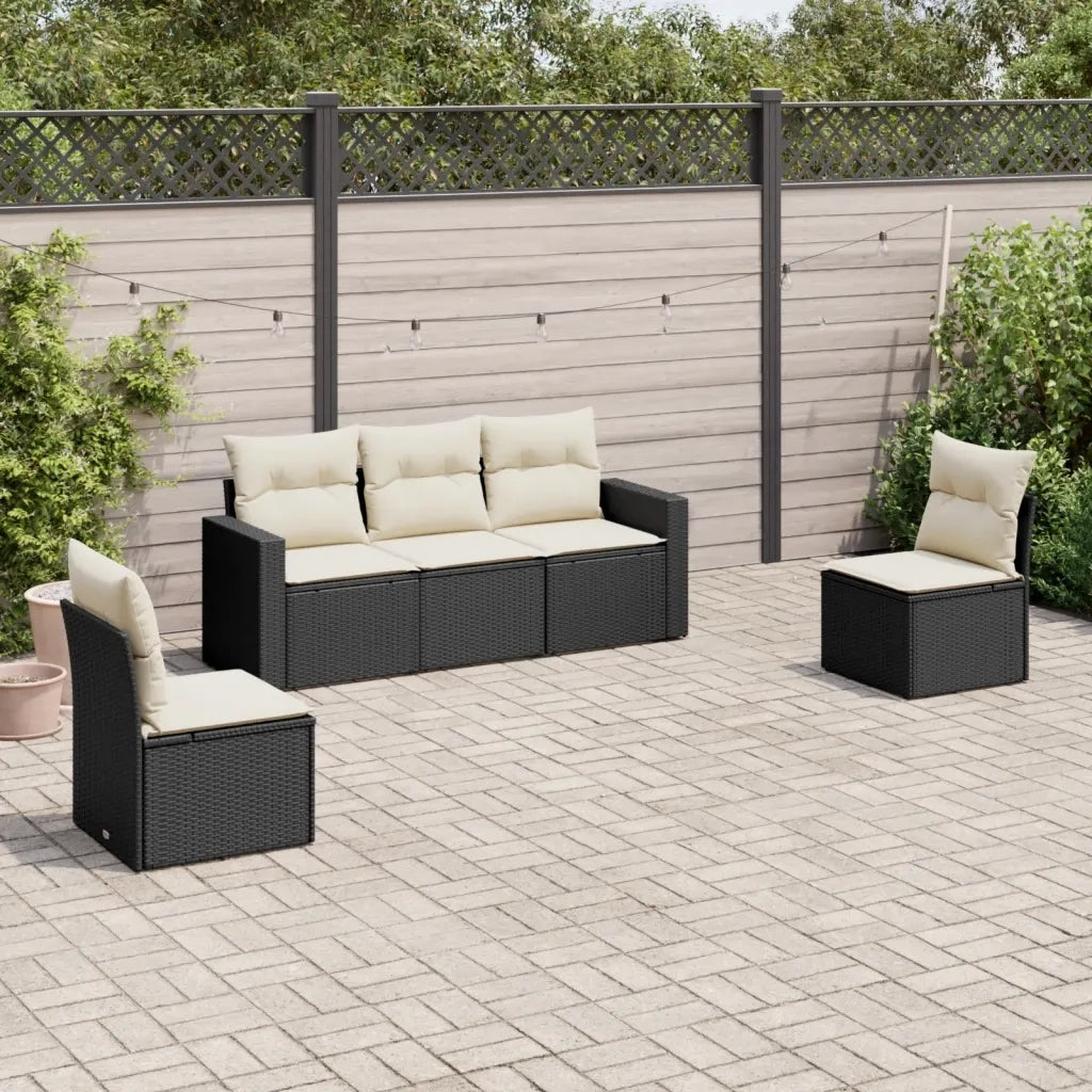 Set Divani da Giardino 5 pz | Set Salotto da Giardino con Cuscini in Polyrattan Nero