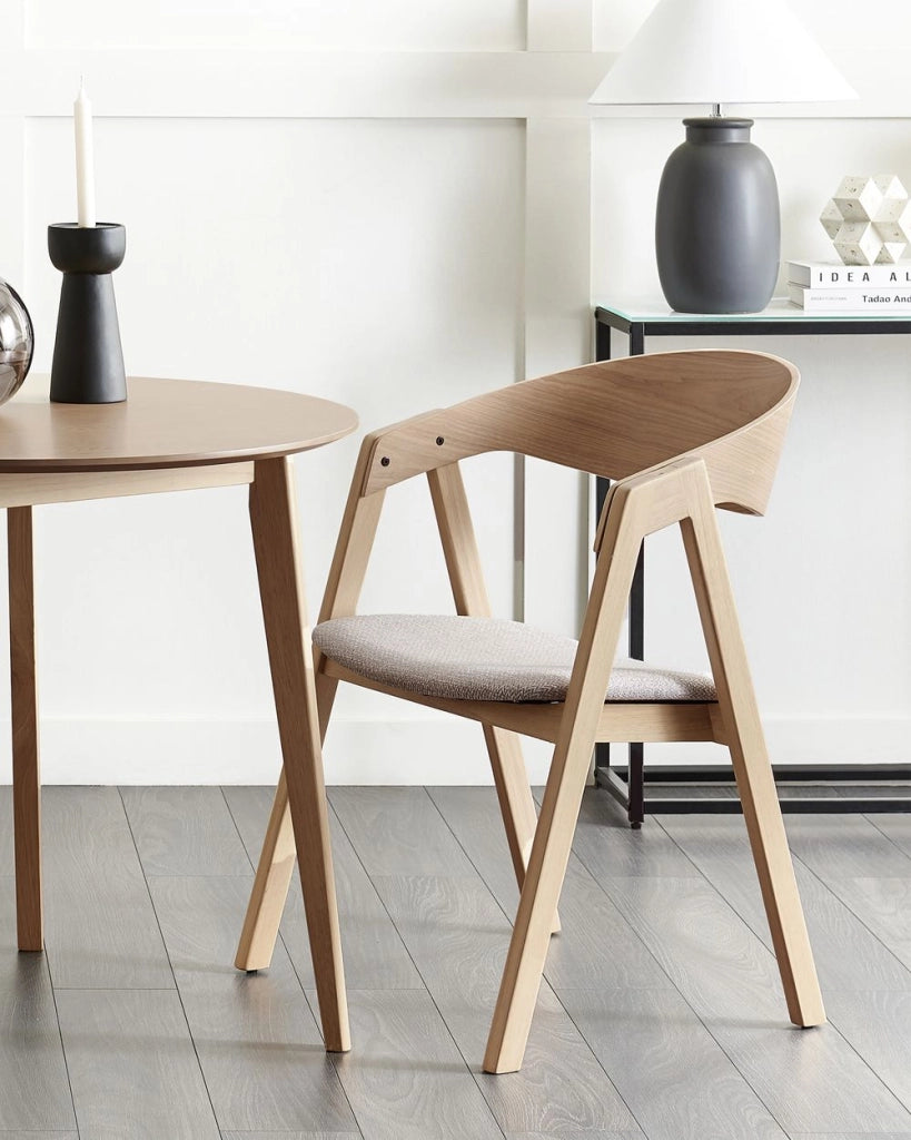 Set di 2 sedie da pranzo in legno chiaro e compensato grigio tessuto in poliestere gambe in legno di caucciù stile retrò tradizionale