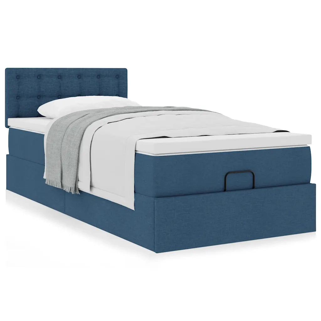 Struttura Letto Pouf con Materasso Blu 90x190 cm in Tessuto 3311593