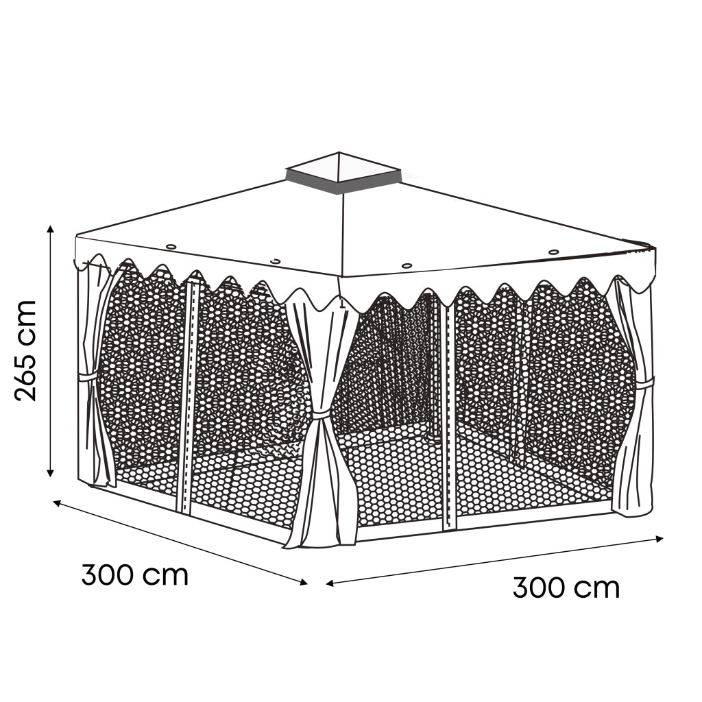 Gazebo Da Giardino Con Zanzariera 3x3 Mt Struttura In Alluminio E Acciaio Con Pareti Laterali E Zanzariere Con Camino Antivento E Copertura Impermeabile Picchetti Inclusi