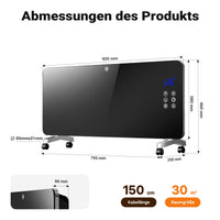 Termoconvettore elettrico in vetro temperato 2000W, controllo Wi-Fi e telecomando, Display LED, IP24