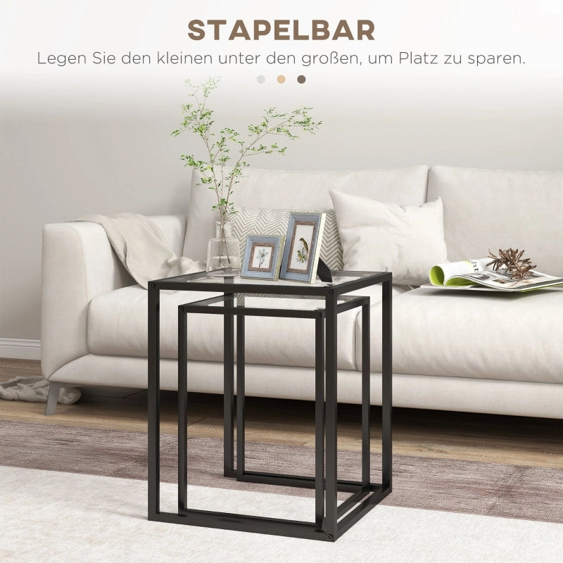 Set di 2 tavolini impilabili con gambe in acciaio, design moderno per soggiorno, colore nero.
