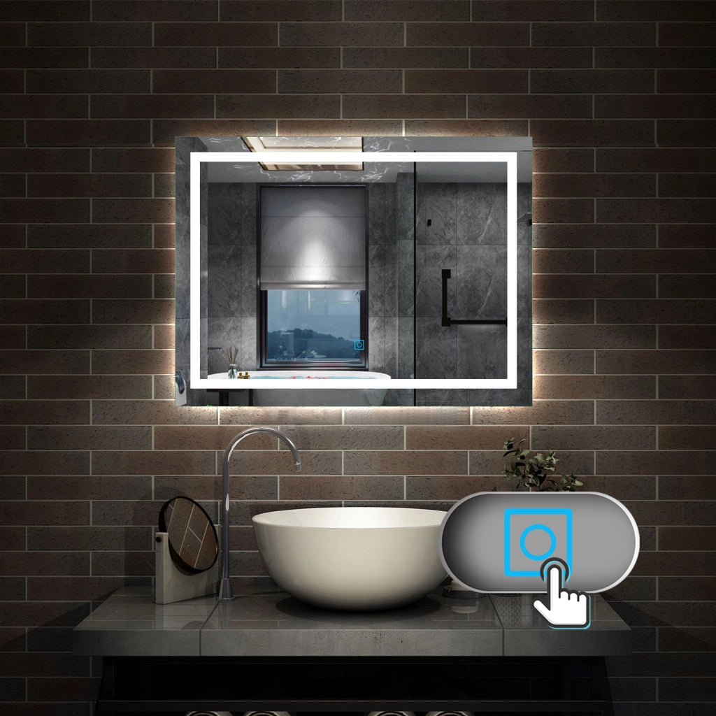 Specchio da bagno Aica LED 80 x 60 cm + antiappannamento + luminosità regolabile + interruttore a sfioramento