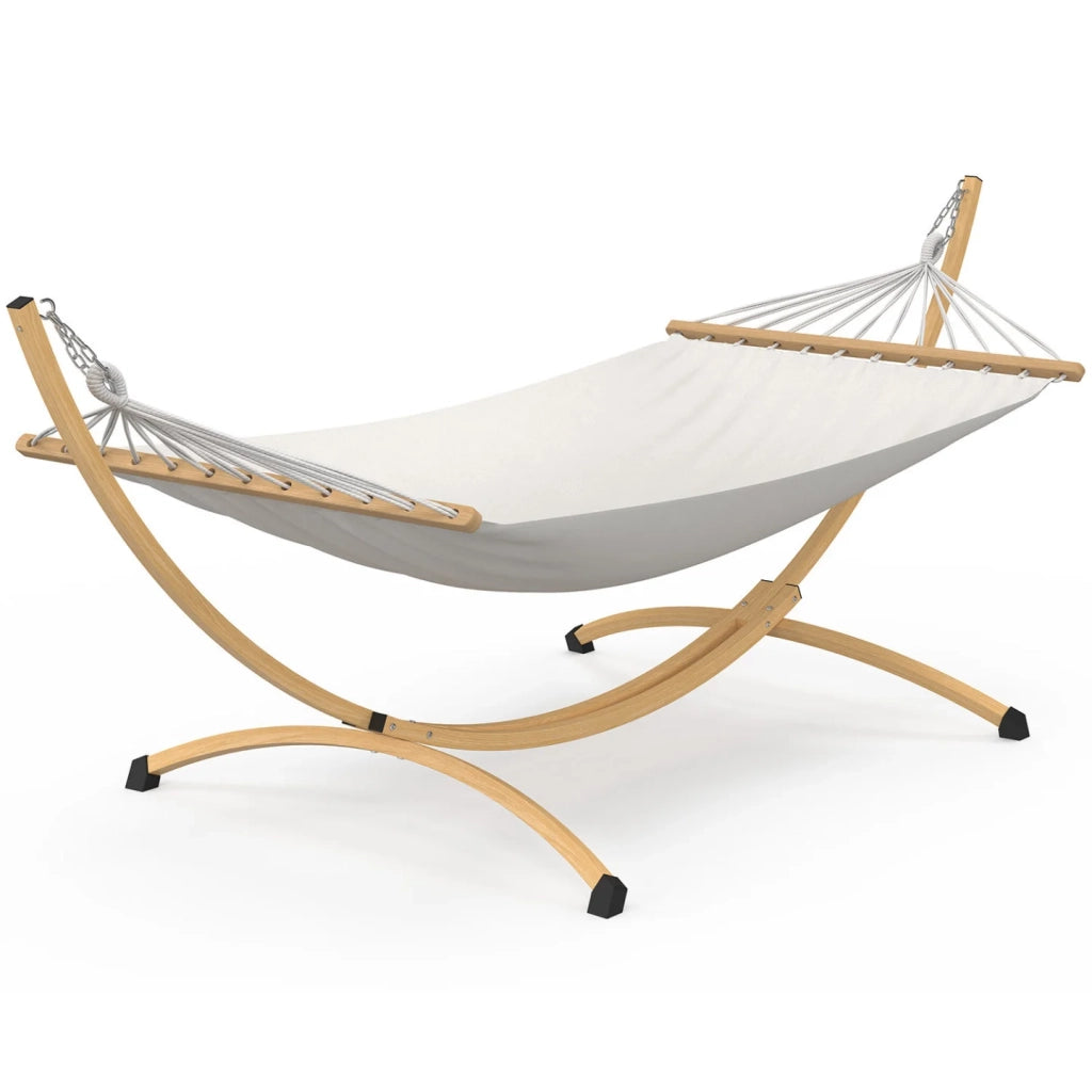 IDMarket - Amaca XL con supporto in metallo effetto legno e tela ecru