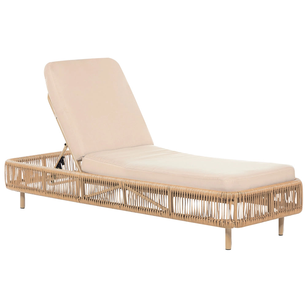 Lettino da giardino per esterni Naturale e Beige PE Rattan Alluminio Tessuto Poliestere Cuscino regolabile Schienale reclinabile