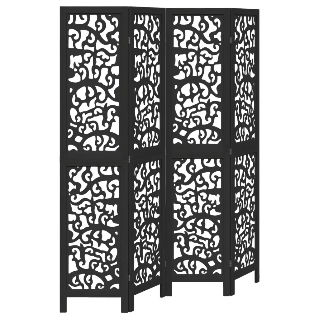 Divisorio Ambienti | Divider per stanze | Paravento 4 Pannelli Nero Legno Massello di Paulownia