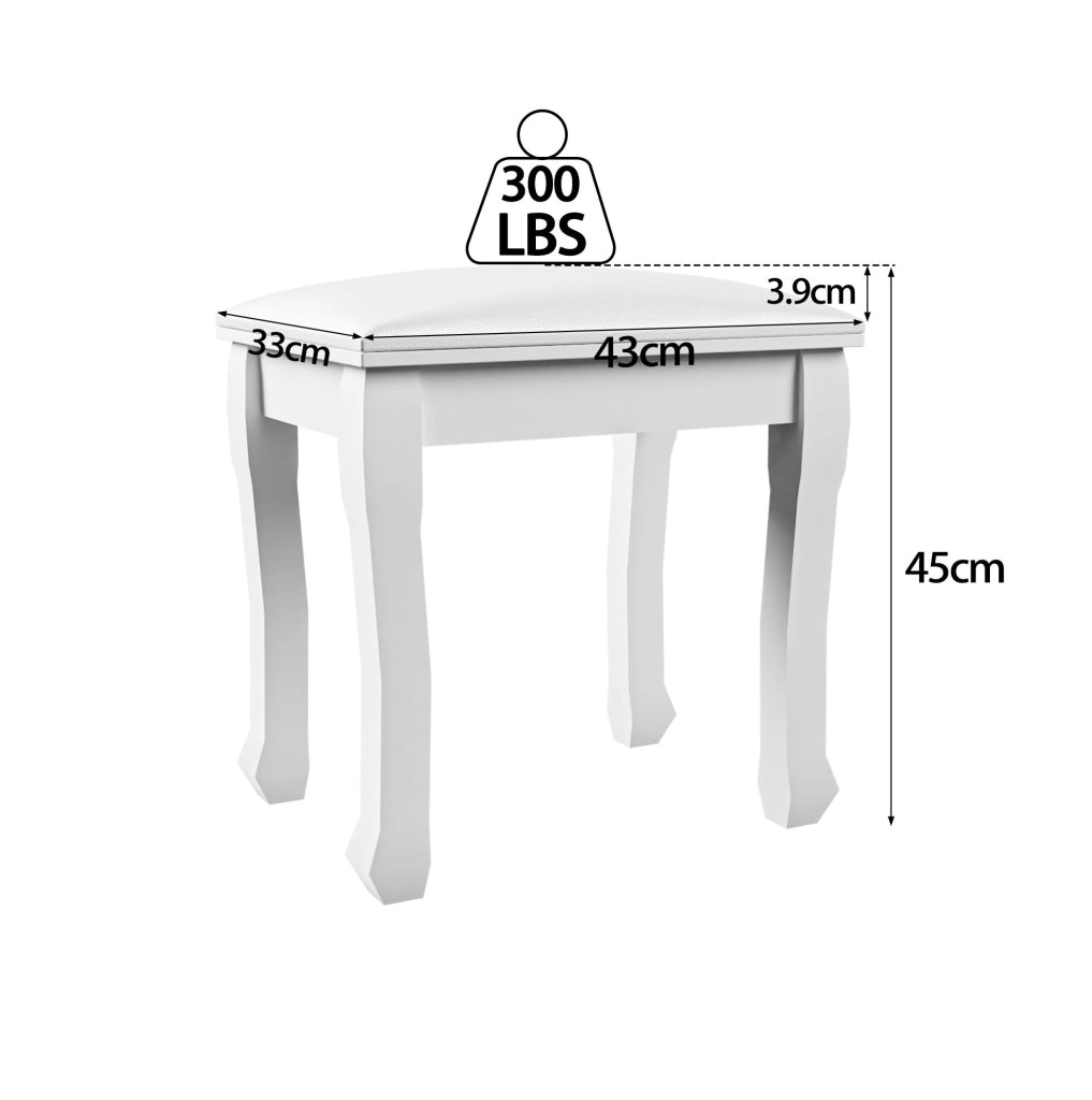 Sgabello da toeletta bianco in legno massello