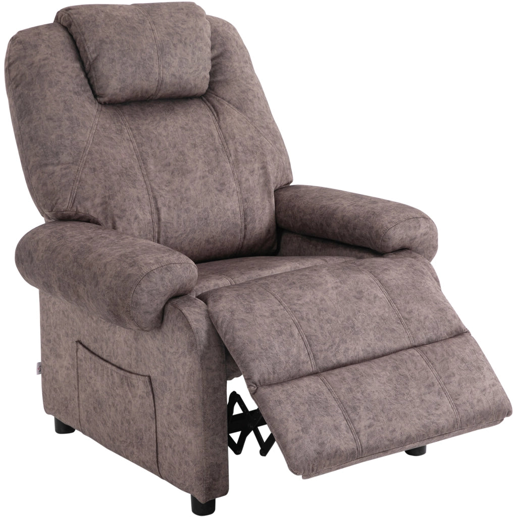 Poltrona Relax Reclinabile Manualmente in Tessuto Effetto Velluto con Imbottitura Extra, Marrone