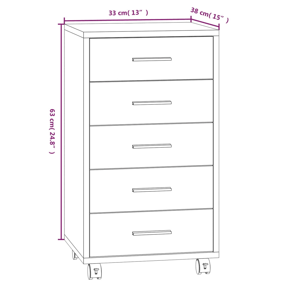 Mobiletto a cassetti moderno con rotelle 33 x 38 x 63 cm pratico e versatile in legno composito grigio cemento 02_0047077