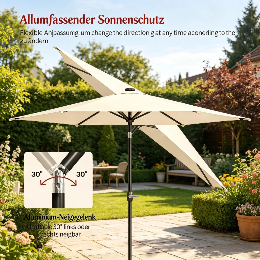OMBRELLONE rotante Ø 292 x 247 cm beige ferro/poliestere con LED solari