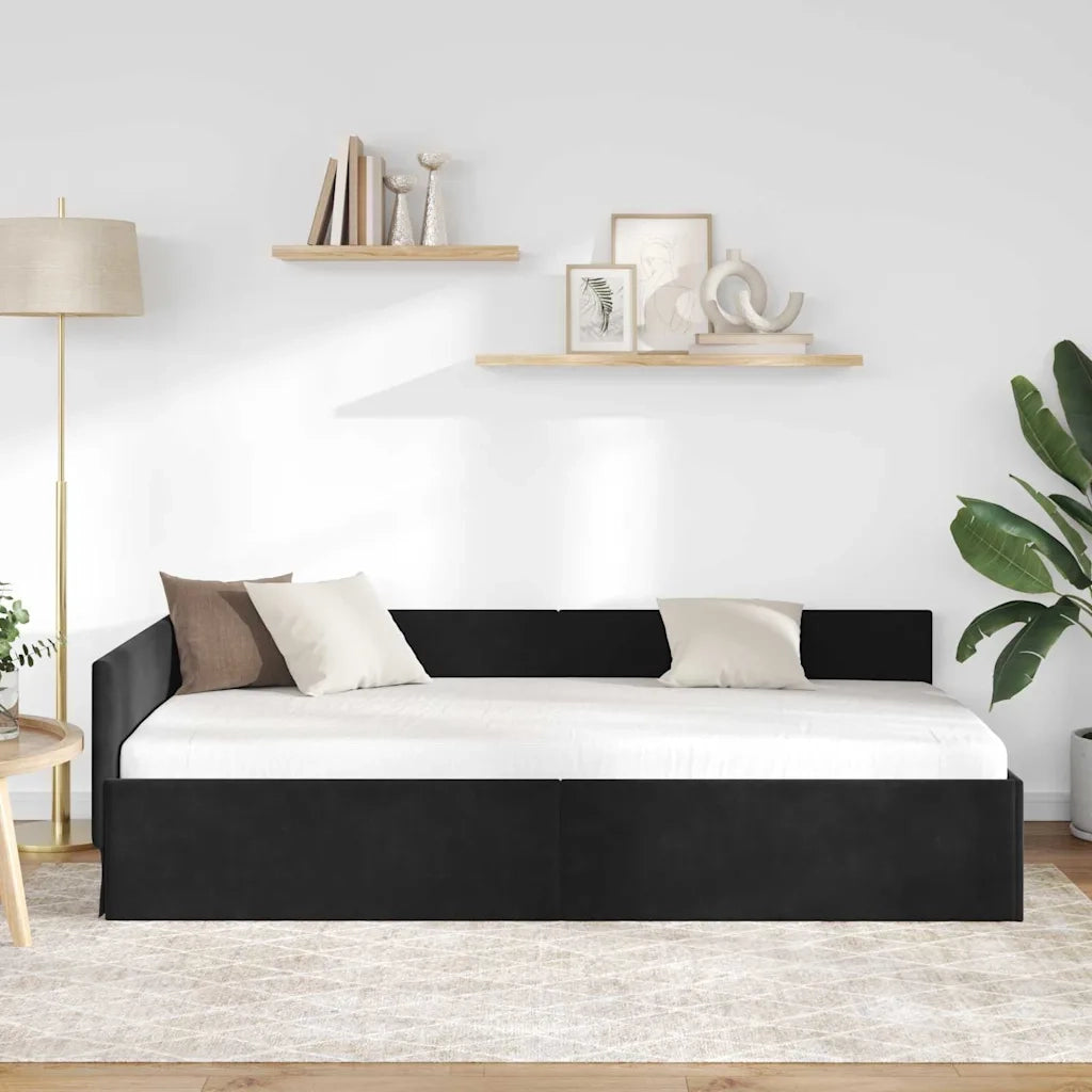 Cornice del letto ad angolo Nero 100 cm x 200 cm Velluto