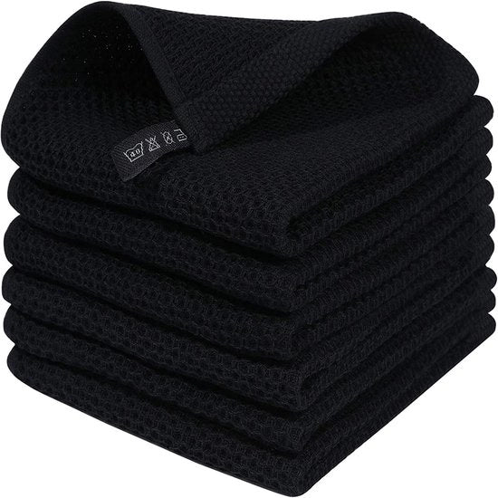 Tovaglioli in cotone 100% con struttura a waffle, estremamente morbidi, assorbenti e rapidamente asciuganti - 30x30 cm - 6 pezzi - nero