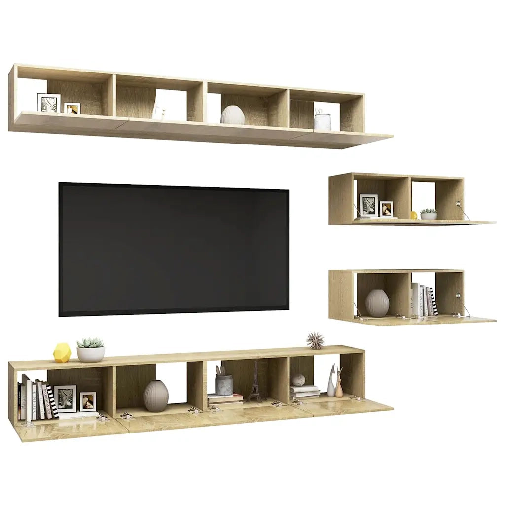 Set di Mobili Porta TV 6 pz-Set di 6 Credenza per TV Rovere Sonoma in Legno Multistrato 459895