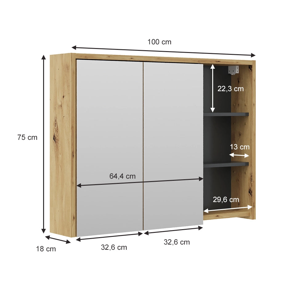 Vicco Specchio contenitore bagno Rovere/antracite 100 x 75 cm