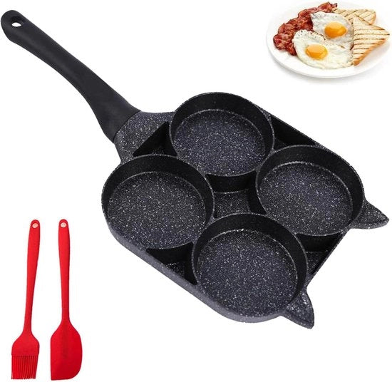 Padella antiaderente in alluminio per uova e pancake per gas e induzione - Padella per omelette con spazzola in silicone e pennello per olii