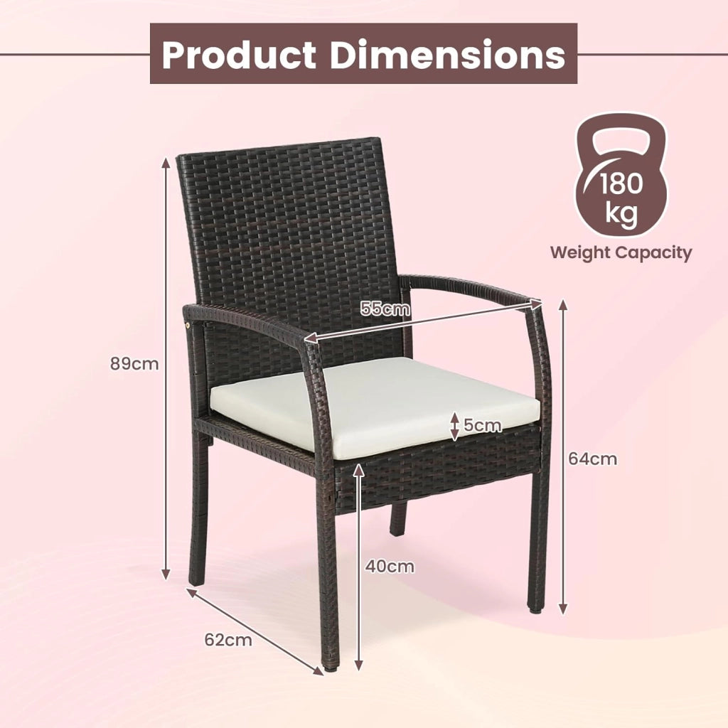 Set di 2 Sedie in Rattan, Sedia Giardino Poltrone da Esterno con Cuscini per Seduta con Cerniera, Set di 2 Comode Sedie per Giardino, Patio, Terrazza(Modello A, 54,5x61,5x89cm)